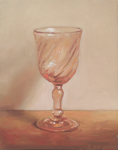 Serge de Vries, Roze glas, 295 euro, Olieverf op paneel zonder lijst, 14,5x11,5 cm