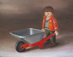 Serge de Vries, Playmobil met kruiwagen, 295 euro, Olieverf op paneel zonder lijst, 12x16 cm
