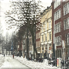 Annette van Waaijen, Once upon a time....(Amsterdam), 145 euro, Gemengde techniek met foto/borduren in baklijstje, 10x10 cm