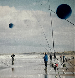 Annette van Waaijen, Vissen bij Wijk aan Zee, 345 euro, Mixed Media op doek in baklijst, 20x20  cm