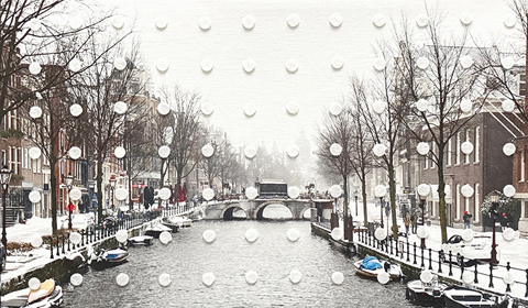 Annette van Waaijen, Once upon a time....Amsterdam, 845 euro, Gemengde techniek met foto op canvas, vilt en borduurwerk in zwarte baklijst, 30x50 cm