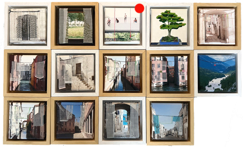 Annette van Waaijen, Serie kleine werken, 145 euro, Gemengde techniek op doek in baklijst, 10x10x3 cm