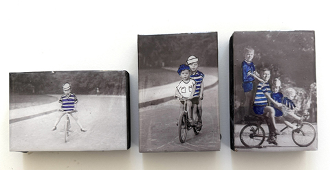 Annette van Waaijen, Serie Boys will be boys, 1 t/m 3, 75 euro per stuk, Mixed Media, 6x9 cm