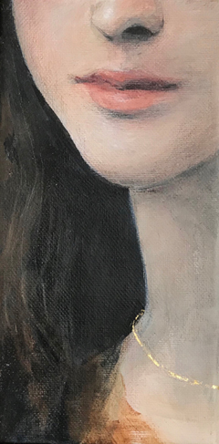 Antje Weber, Girl with necklace, Oil on canvas with real gold leaf, 20x10 cm, €.120,-
