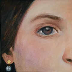 Antje Weber, girl with pearl, Acryl and gold on canvas, 20x20 cm, €.130,- euro