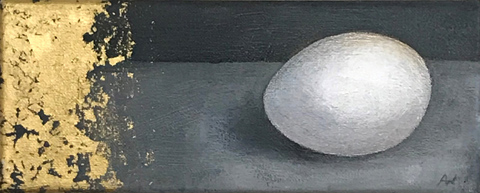 Antje Weber, Egg, 100 euro, Acryl en bladgoud op doek zonder lijst, 10x25 cm