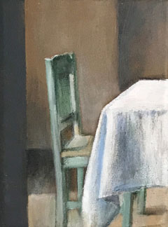 Antje Weber, Green chair, 90 euro, Acryl op doek (zonder lijst), 18x13 cm