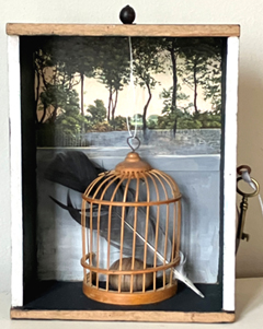 Antje Weber, Bird Cage, 130 euro, Mixed media in vintage lade, 17x14x6 cm