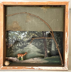Antje Weber, Accross the forrest and see, 130 euro, Gemengde techniek met hertje, 15x15 cm