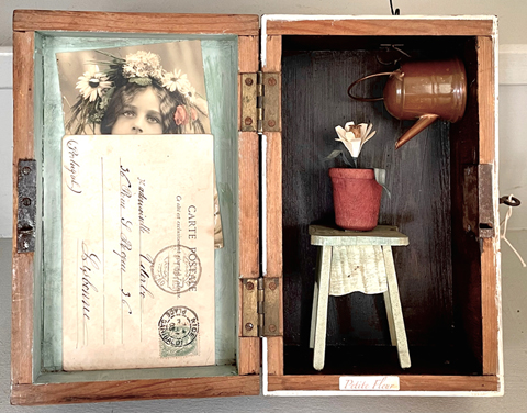 Antje Weber, Petit Fleur, 150 euro, Mixed media in vintage box with copper can, 29x22x8