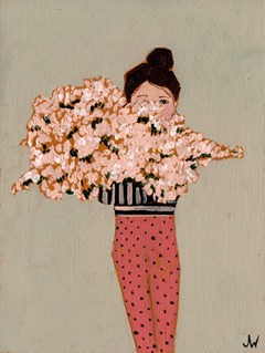 Joelle Wehkamp, Flowergirl 21 C LR, Gemengde techniek op doek in baklijst, 24x18 cm, €.250,-