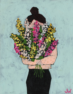 Joelle Wehkamp, Flowergirl F, 350 euro, Acryl op paneel in baklijstje, 18x14 cm