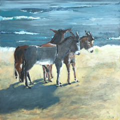 Barbara Wichers Hoeth, 3 ezeltjes, Olieverf op paneel in licht houten lijst, 30x30 cm, €.400,-