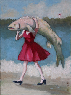 JoAnna Winik, Big fish (red dress), 850 euro, Olieverf op doek zonder lijst, 30x23 cm