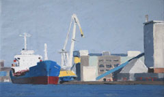 Gineke Zikken, Haven Amsterdam, 900 euro, Olieverf op doek in baklijst, 30x50 cm