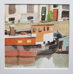 Gineke Zikken, Gracht II, 150 euro, Aquarel in passepartout en houten lijst, 33x33 cm (zonder lijst 19x19)