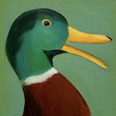 Yvonne Zomerdijk, Eend, 85 euro, Olieverf op paneel zonder lijst, 10x10 (komt een beetje van de muur)