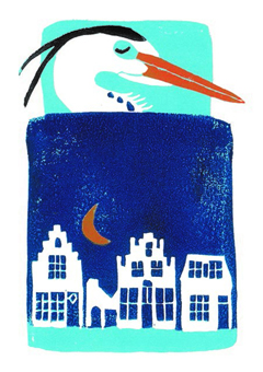 Yvonne Zomerdijk, Reiger, 75 euro, Linodruk in lijst, 24x18 cm
