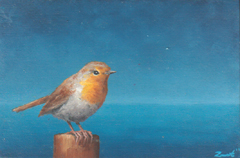 Marc van der Zwet, Roodborst is bijzonder, 320 euro, Olieverf op paneel in baklijstje, 14,7x9,7 cm